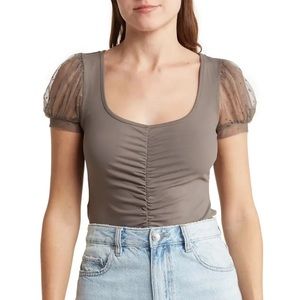 FREE PEOPLE Blush Up Cami Ruched Blouse in Falcon; size XS. EUC!!